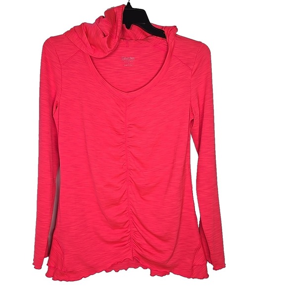 Calvin Klein Tops - Calvin Klein Performance Quick Dry Pink  Hooded Ruched Scalloped Size Large L